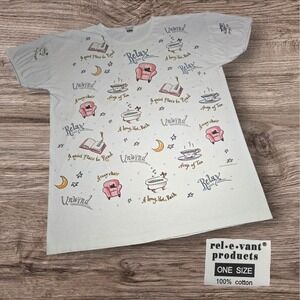 Vintage 1998 Women's Relevant Products Lounge T-shirt USA AOP‎ White One Size